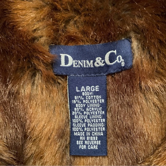 Denim and Co vintage fur lined button front denim jacket size Large - Picture 13 of 13